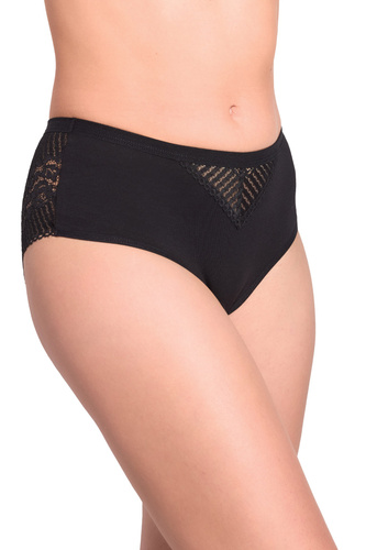 Gabidar 210 Damen-Slip Schwarz aus Baumwolle mit Spitze und dekorativer Schnürung