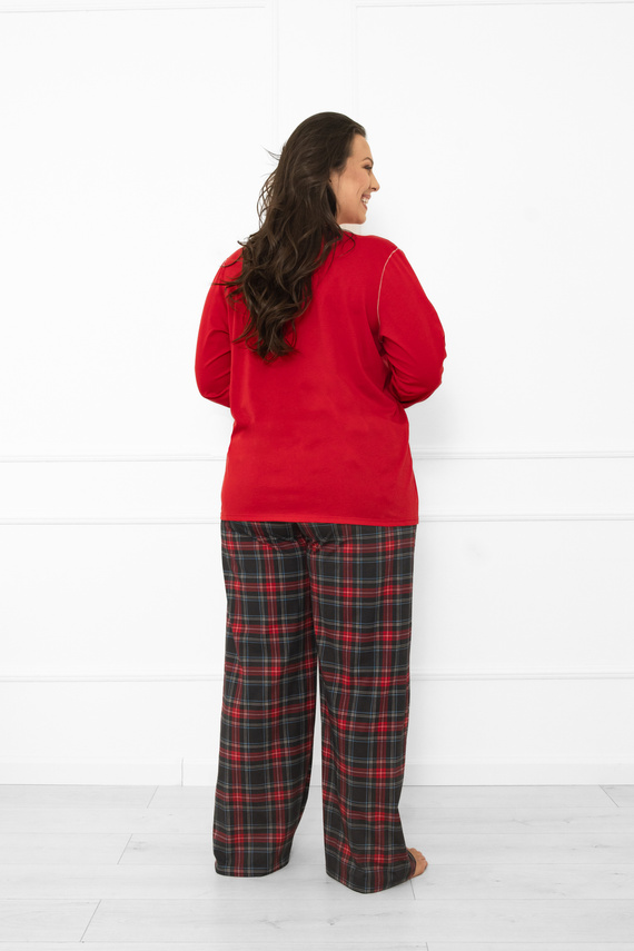 Italian Fashion Damen Schlafanzug in rot - Baumwolle, langarm und Hose, kariert 