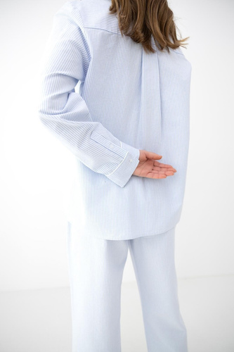 Sensis Imani graue Damen-Baumwoll-Pyjama mit Knöpfen und feinen Streifen