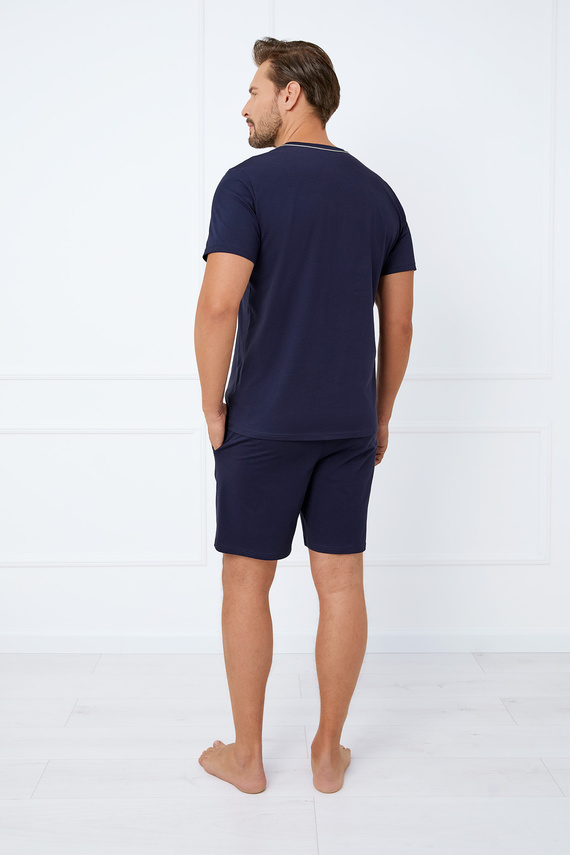 Port Herren Kurzarm-Pyjama, Shorts Italian Fashion - marineblau 