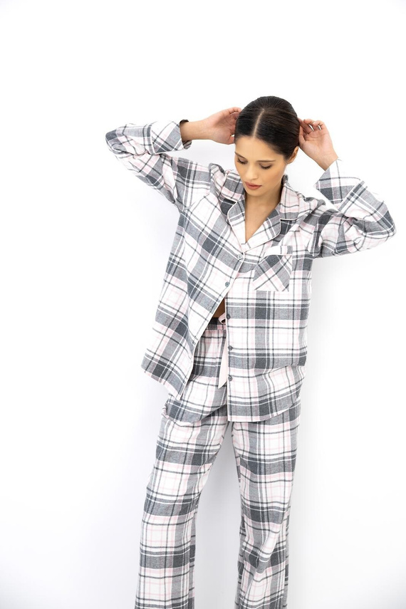 Sensis Ashlyn Damen Flanell-Pyjama 100% Baumwolle Knöpfe Kariert
