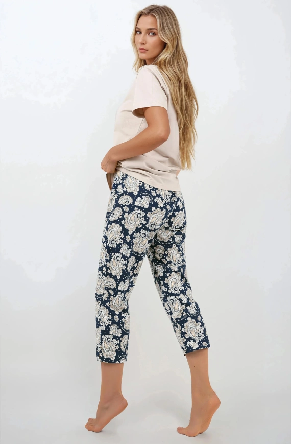 Navy Charm Momenti Per Me Damenpyjama – kurze Ärmel und 7/8-Hose, Baumwolle