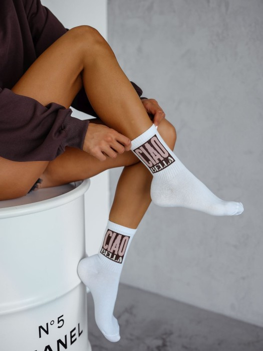 0200-174 Milena Damensocken – weiß mit „Ciao Bella“-Aufschrift – 2