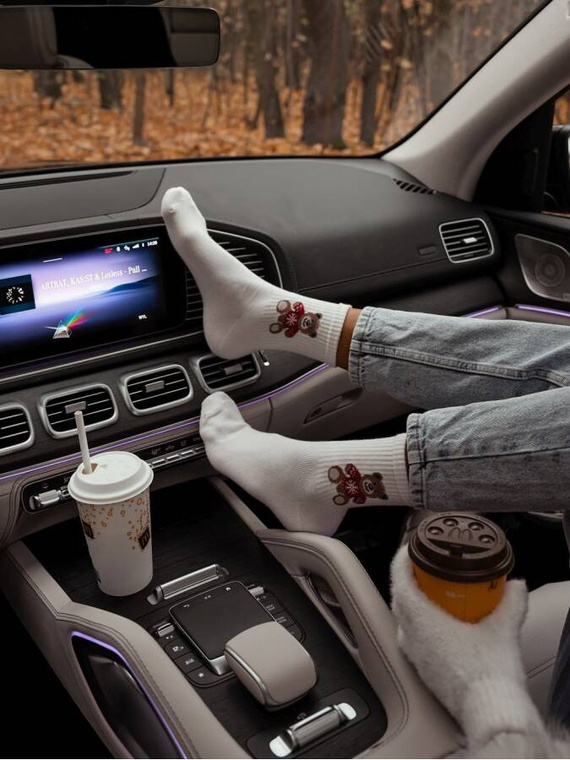 0200-132 Teddybär im Pullover Weihnachts-Milena-Damensocken – ecru