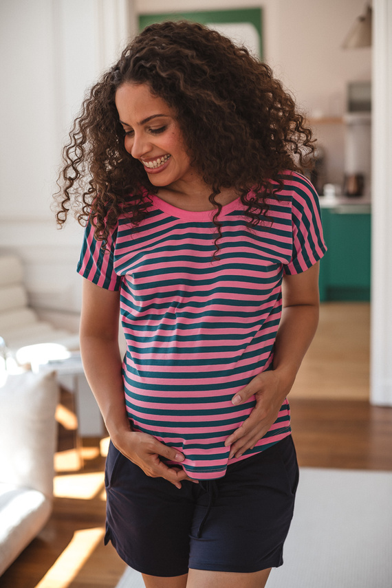 Milk&Love Umstandsbluse Two Ways 2in1 Stillbluse Wendedesign V-Ausschnitt pink-smaragd