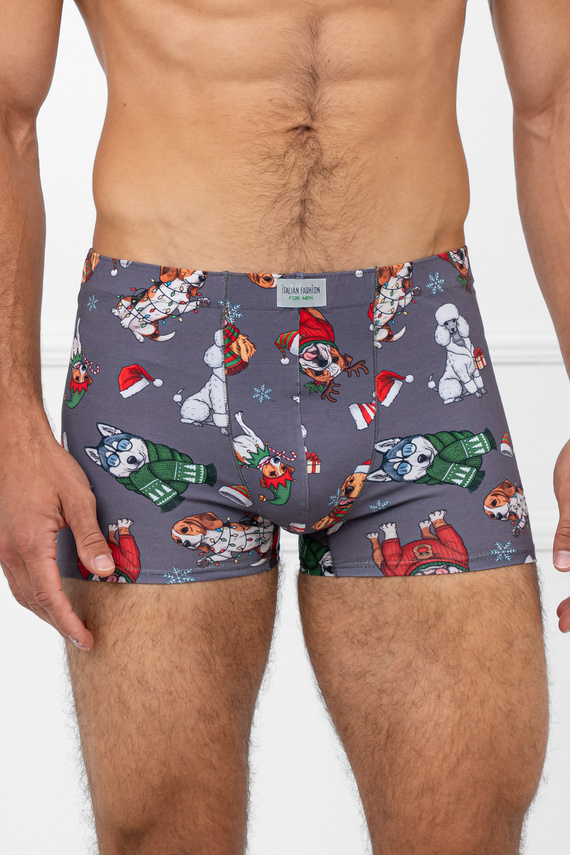 Husky Boxershorts für Herren, Grau – Baumwolle, Elastan, Weihnachtsmuster