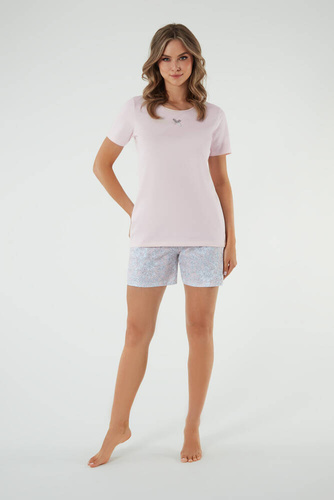 Tacoma Damen-Schlafanzug mit kurzen Ärmeln und Shorts Italian Fashion - lachs/print