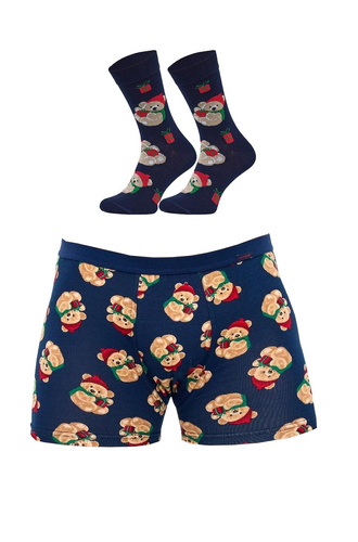 914/02 Weihnachts-Teddy-Set für Herren von Cornette – Boxershorts und Socken, Baumwolle