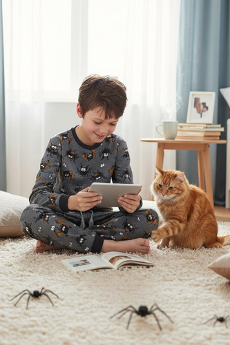 Jungenpyjama Cornette Bat 2 264/182, 263/182 grau – Baumwolle, lange Ärmel, Fledermausmuster