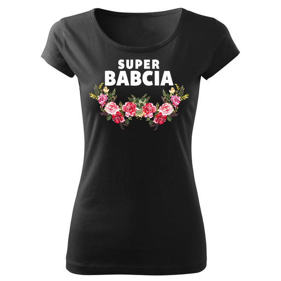 SKU D047 „Super Oma mit Blumen zum Oma-Tag“ Moocha Damen-T-Shirt, schwarz