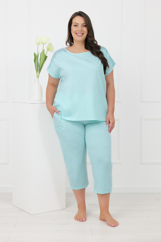 Damenpyjama Sensual Italian Fashion Baumwolle 3/4 Spitze