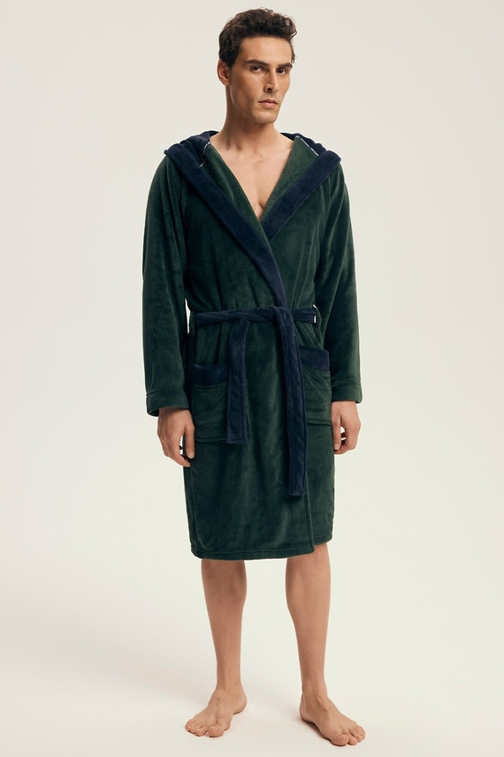 Henderson Herrenbademantel 43377 Natch Green – Kapuze, warmer Stoff, Komfort und Eleganz