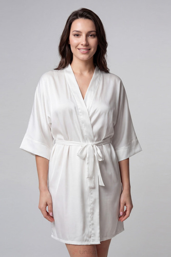Unikat Beja Satin Morgenmantel ecru leicht elegant bequem Alltag