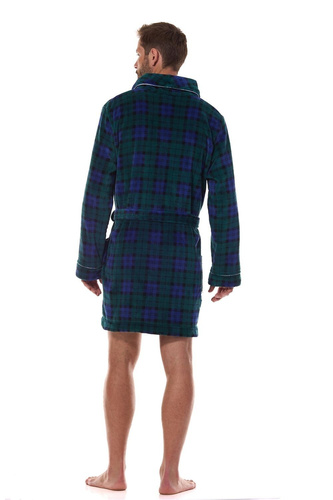 2456 BJ L&L Herrenbademantel, Marineblau – weich, kariert mit Kragen