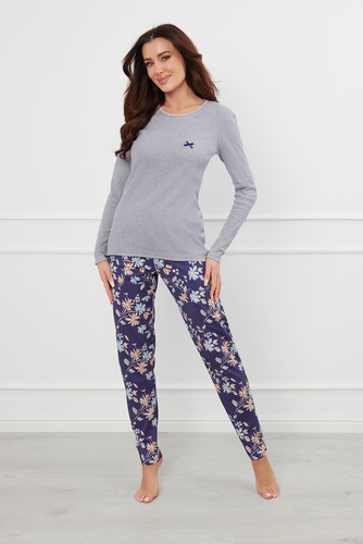 Pulia Damen Schlafanzug mit langen Ärmeln, lange Hose Italian Fashion - melange/print