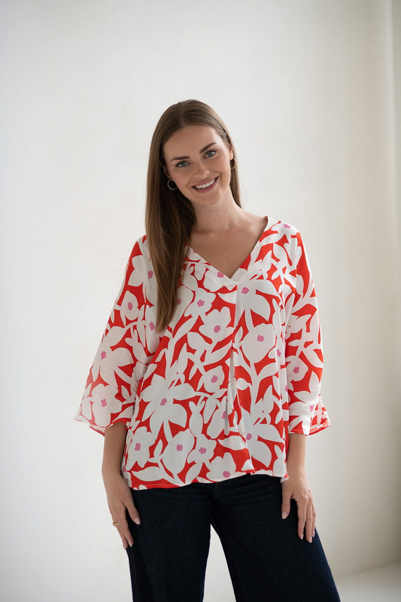 Mamafullness Milk&Love geblümte Umstands-Stillbluse – Viskose, 3/4-Ärmel, Übergröße