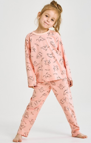 3490, 3491 Mandy Taro Mädchenpyjama, rosa – Baumwolle, Kätzchen, lange Ärmel