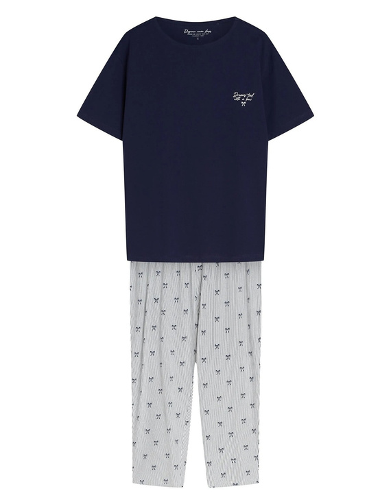 Henderson Gaela 45431 Damen-Pyjama 3/4 aus 100% Baumwolle, Steel Blue