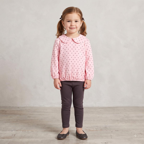 Mädchenbluse Nicol Tosia 225138 Baumwolle Rosa mit Herzchen und Bommel