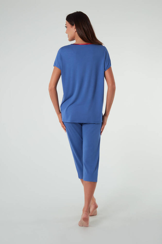 Paola Damen Kurzarm-Pyjama, 3/4 Hose Italienische Mode - blau