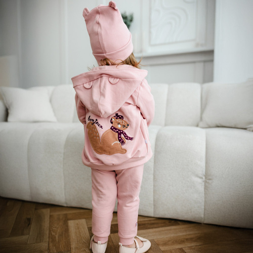 Pinkes Trainingsanzug-Set von Fluffy Tails – Kapuzenpullover mit Ohren und Stickerei + Hose mit Bündchen