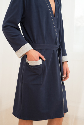 Gabriel Herren Bademantel mit Taschen Italian Fashion - marineblau/melange