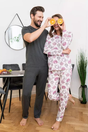 Damen Schlafanzug langarm, Hose Lobelia Italian Fashion -