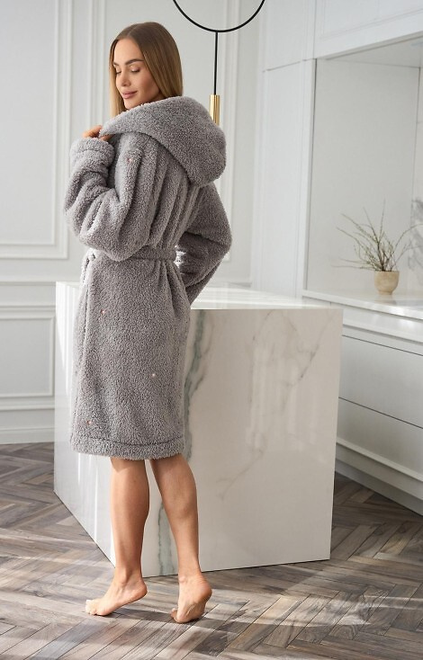 2559 Liv L&L Damenbademantel mit Kapuze, Puderrosa – kurz und bequem