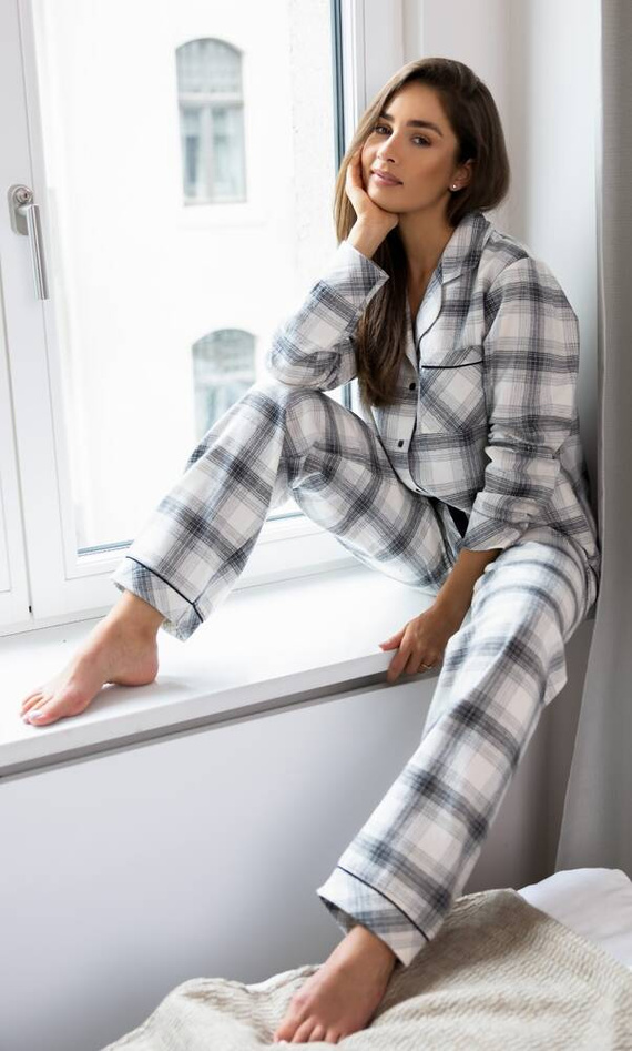 Cressida Damen-Pyjama Flannel Sensis - grau-creme