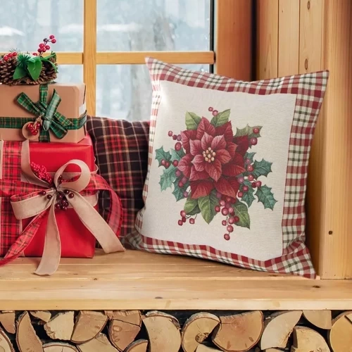 Chp 1273 Weihnachts-Wandteppich-Kissenbezug, Blumen, Eurocurtains, beige