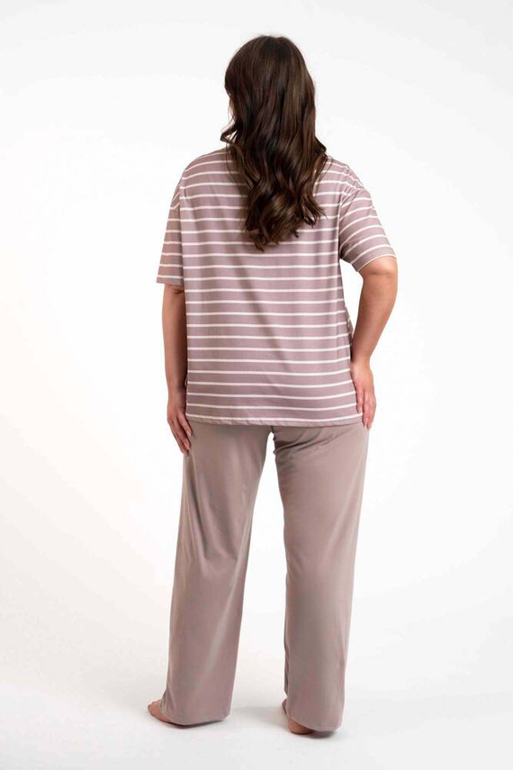 Betty Damen Schlafanzug kurzarm, lange Hose Italian Fashion - cappuccino/print cappuccino