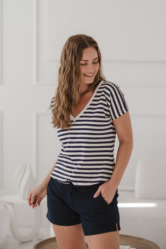 Two Ways Reversible Umstands- und Stillbluse | Kurzarm, bequemes Milk&Love marineblau-weiß gestreift