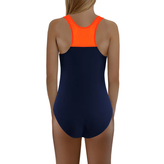 Sesto Senso Mädchen-Badeanzug, Marineblau und Orange