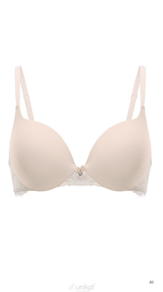 Unikat Zelia Push Up BH Beige Glatt mit Spitze und Bügeln