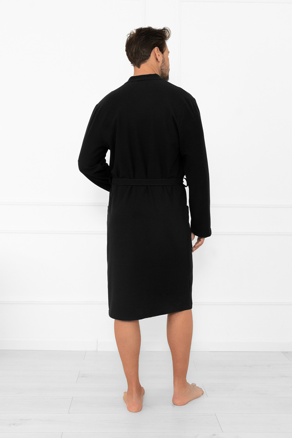 Bono Herren Bademantel Italian Fashion schwarz - mit Gürtel, geprägtes Muster, elegant und bequem