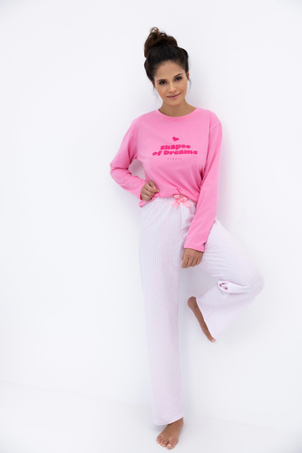 Malaya Sensis Damenpyjama – Baumwoll-T-Shirt und lange Hose mit Schleife