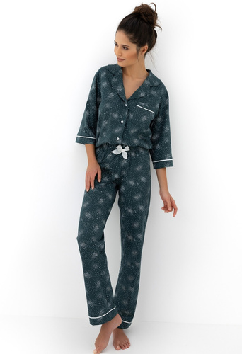 Sydney Sensis Pyjama Grün – eleganter Damenpyjama aus Baumwolle mit Knöpfen