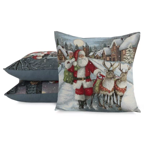 Chp 6130 Tapisserie-Weihnachtskissenbezug Weihnachtsmann Rentiere Eurocurtains grau