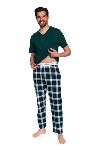 Doctor Nap 7368 – Herren-Baumwollpyjama mit V-Ausschnitt-T-Shirt | 100 % Baumwolle, polnische Produktion – Smaragd