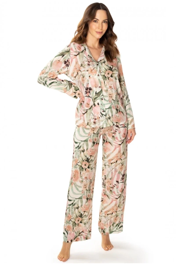 86632 Ines Damenpyjama mit Möwenblumen mit Reißverschluss