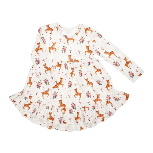 216166 Lala – Nicol Mädchenkleid, Baumwolle, lange Ärmel, Rehkitz