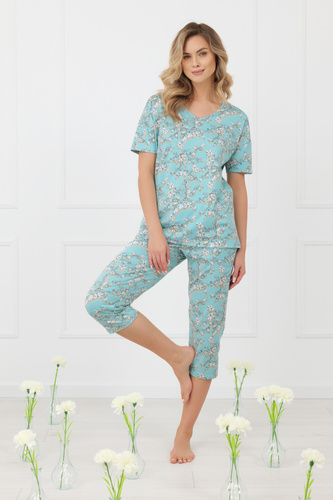 Hikari Damen Pyjama 100% Baumwolle 3/4