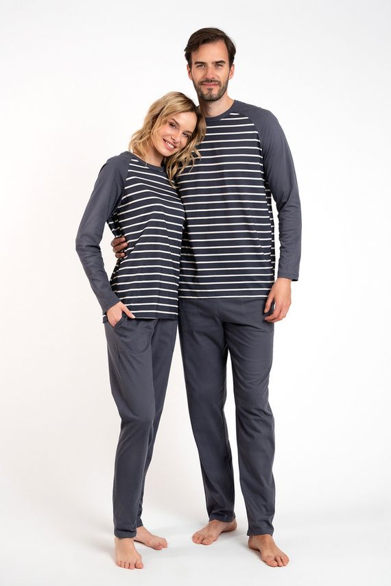 Oda Damen Schlafanzug langarm, lange Hose Italian Fashion - graphite/graphite print