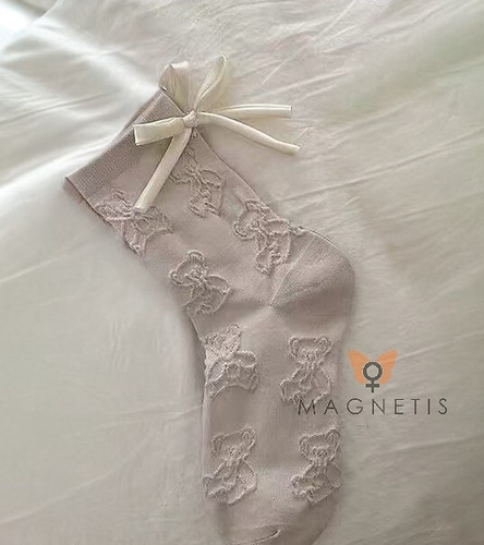 Magnetis CO5020 Damensocken, Beige – Baumwolle, Jacquard mit Teddybär-Motiv