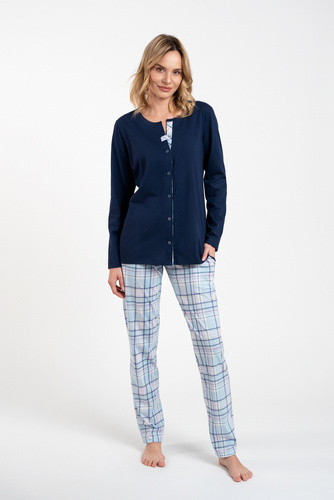 Emilly Unbuttoned Ladies' Long Sleeve Pyjamas and Trousers Italian Fashion -granate/print