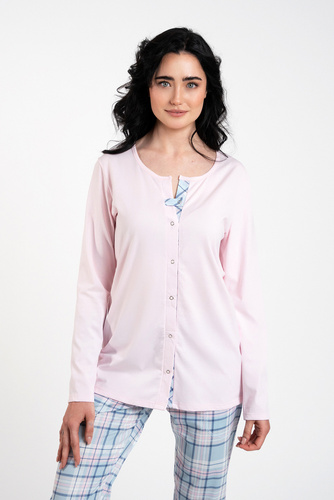 Emilly Unzipped Ladies' Long Sleeve Pyjamas and Trousers Italian Fashion - rosa/print 