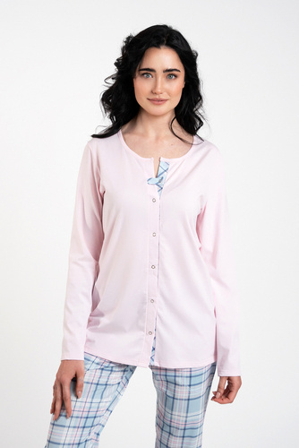 Emilly Unzipped Ladies' Long Sleeve Pyjamas and Trousers Italian Fashion - rosa/print
