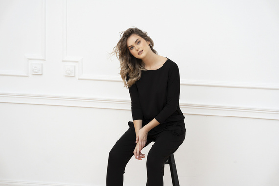 Style Damen 3/4 Ärmel Set, Länge.italienische Mode Hose schwarz