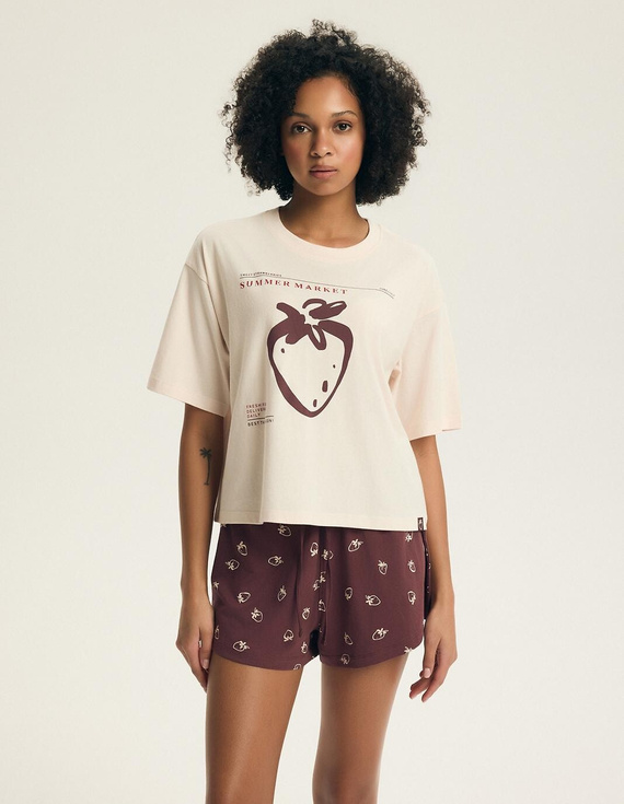 Damenpyjama Henderson Evika 44474 – Baumwolle, Erdbeeren, Shorts