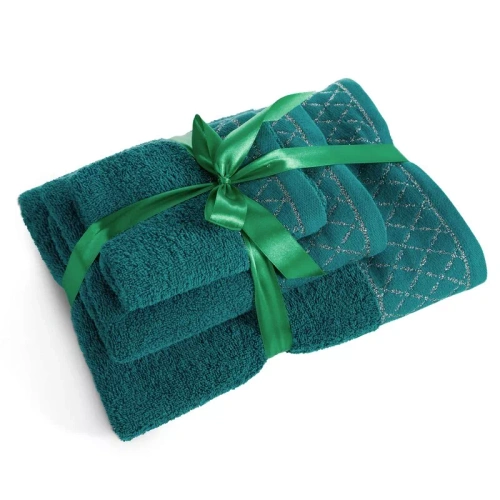 Eurofirany Handtücher Set 3 tlg weich saugstark elegante Handtücher Layla dark turquoise